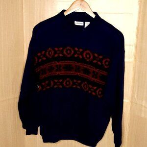Lauren Brooke Womens Vintage Blue Collared Sweatshirt Southwestern Knit Detail L